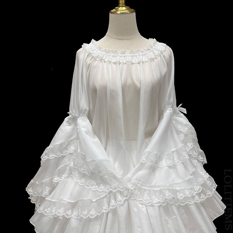 Chiffon Hime Sleeve Lolita Blouse Versatile Undershirt by0909