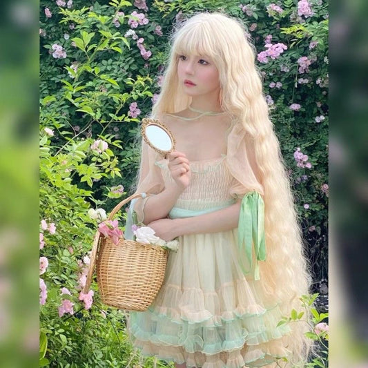 Extra Long 100cm Light Gold Corn Wool Curl Lolita Wig by0995