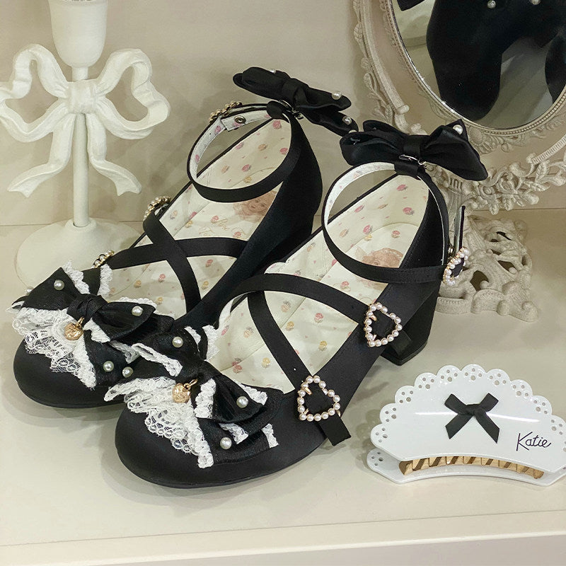 Round Toe Mid Heel Bow Women Shoes by0910