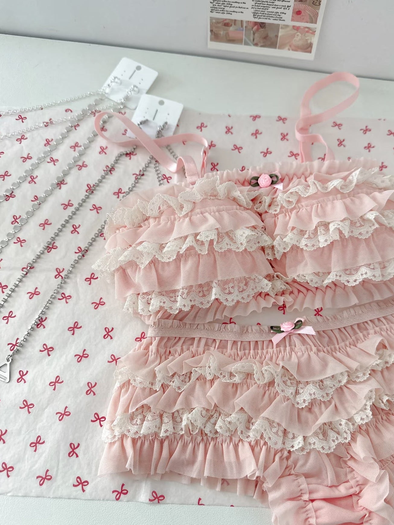 Japanese cute bow multi-layer lace skirted panty set BY0009