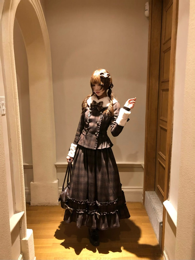 Vintage Chocolate Sweet Dream Lolita Winter  Plaid Dress Set BY1012