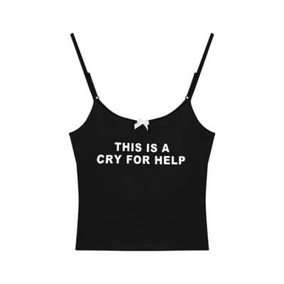 “This is a cry for help” Black Spicy Girl Bow Letter Print strap top BY9204