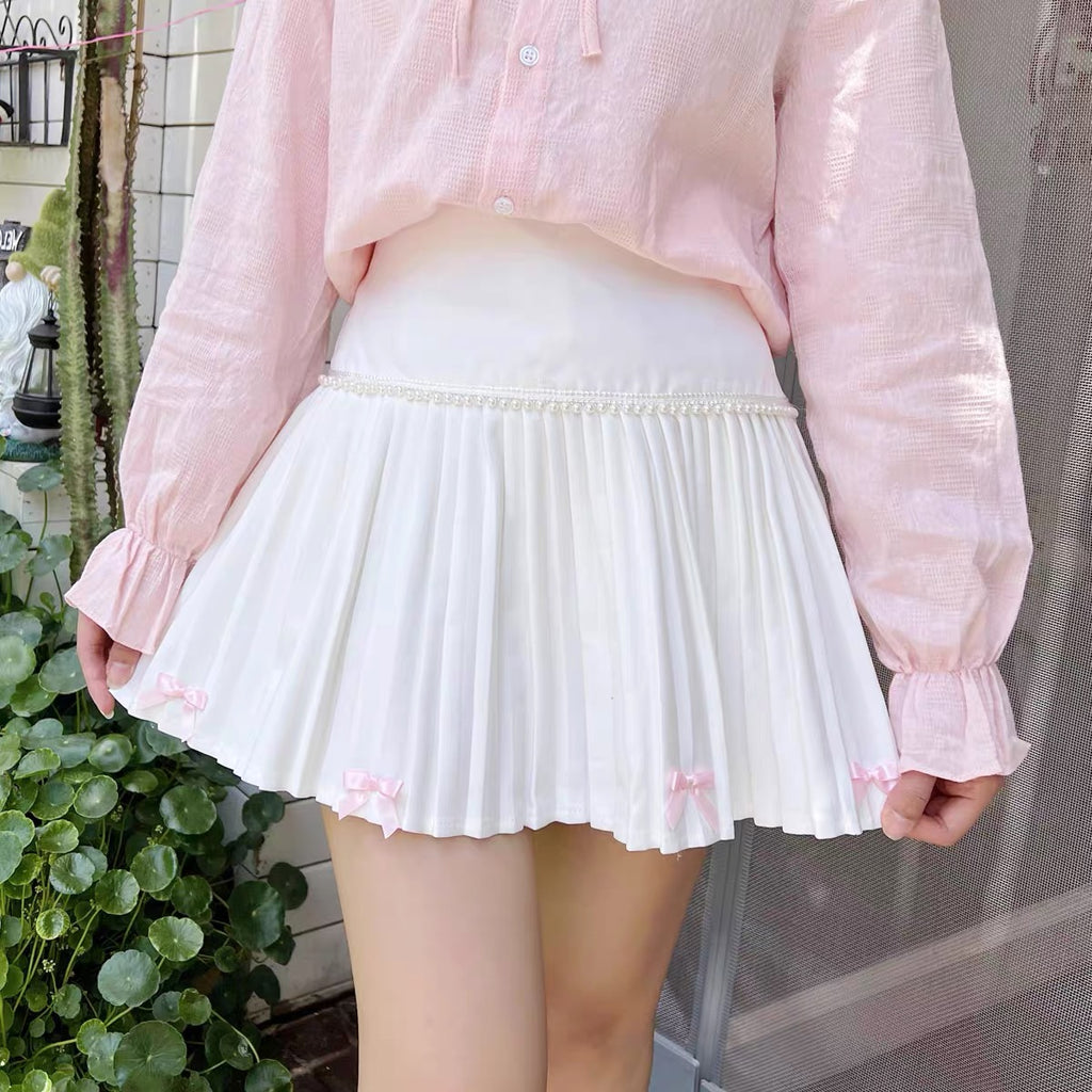 2023 New Japanese cute Bow pearl high waist skirt BY9155