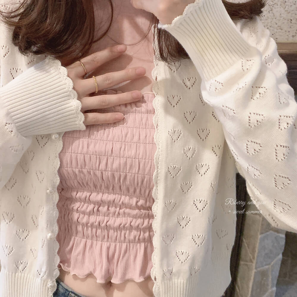 Aesthetic heart hollow knit cardigan sweater BY11131 | aleeby