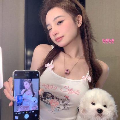 ''Doggy Style'' French Sweet Spicy Girl Cute Bow White Strap BY9203