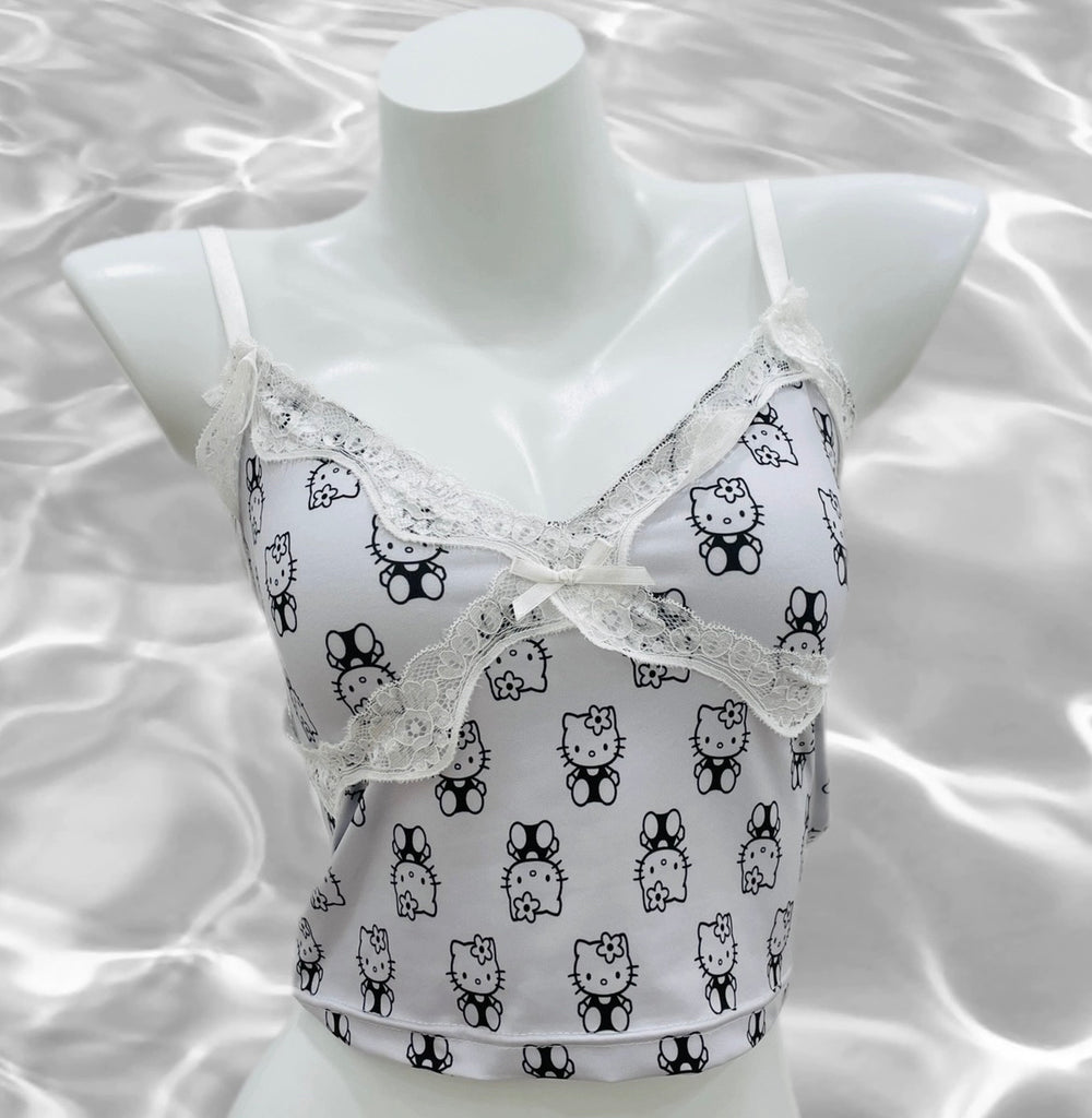 Cute girly hello kitty lace ribbon top BY100019