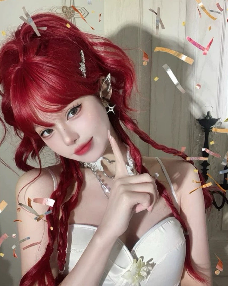 Lolita red long curly full wig BY2550