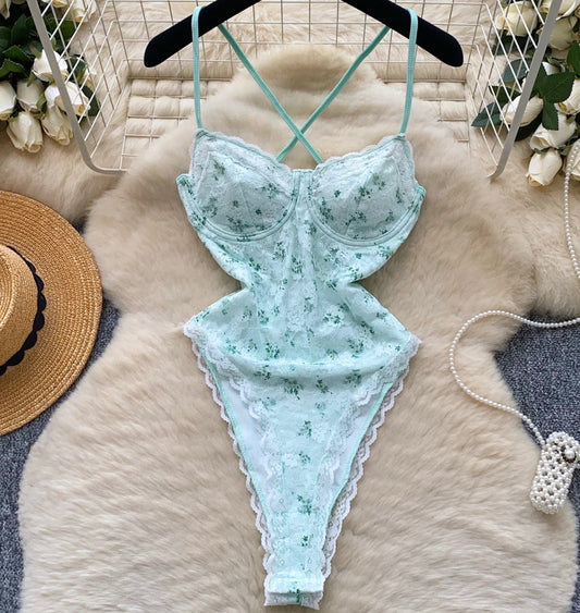 Sweet floral embroidery mesh jumpsuit BY0013