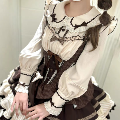 Sweet Cream Cocoa Thickened Doll Collar Lolita Long Sleeve Blouse BY1150