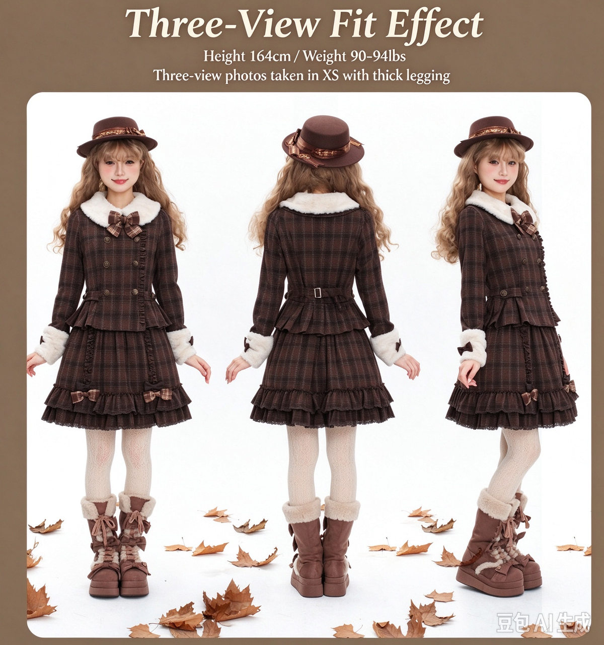 Vintage Chocolate Sweet Dream Lolita Winter  Plaid Dress Set BY1012