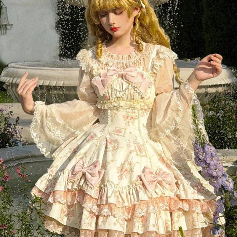 【Morning Mist Rose JSK / OP】 Sweet Gentle Floral Wall Lolita Dress by0998