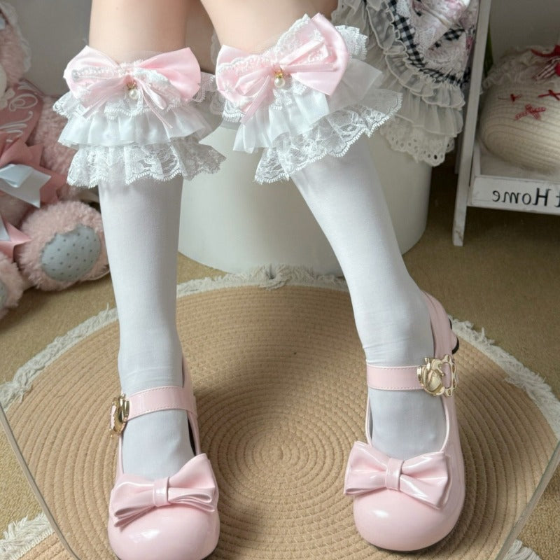 Sweet Lace Trim Bow Socks BY9224