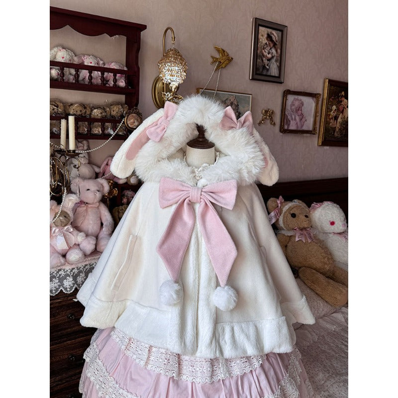 Fluffy Rabbit Cape Soft Fleece Hooded Cloak BY9281