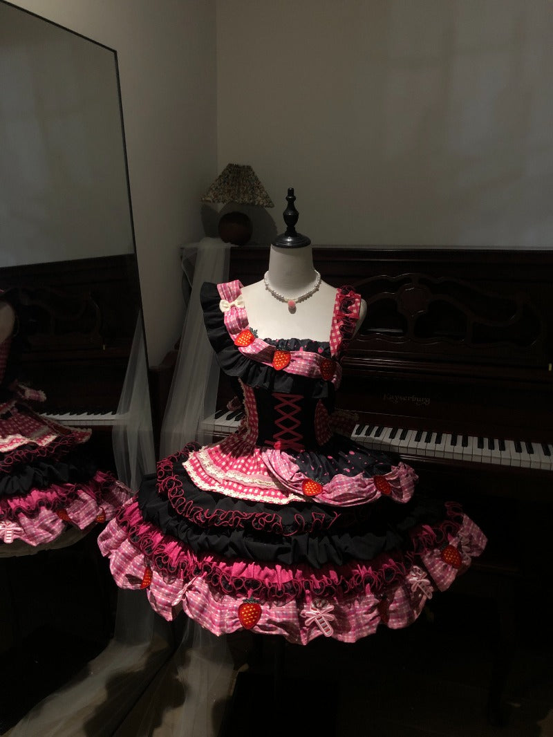 Red Strawberry Barbie Shredded Print JSK Dress BY1093