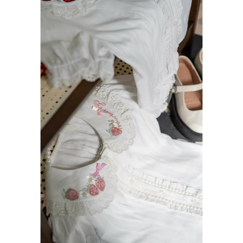 Cute Bow Strawberry Embroidery Blouse BY1131