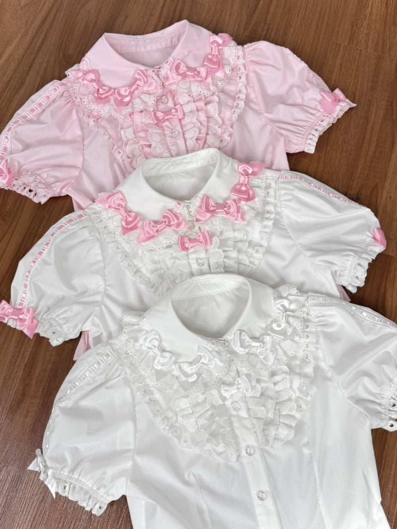 Bow Lace Peter Pan Collar Versatile  100% Cotton Blouse BY1202