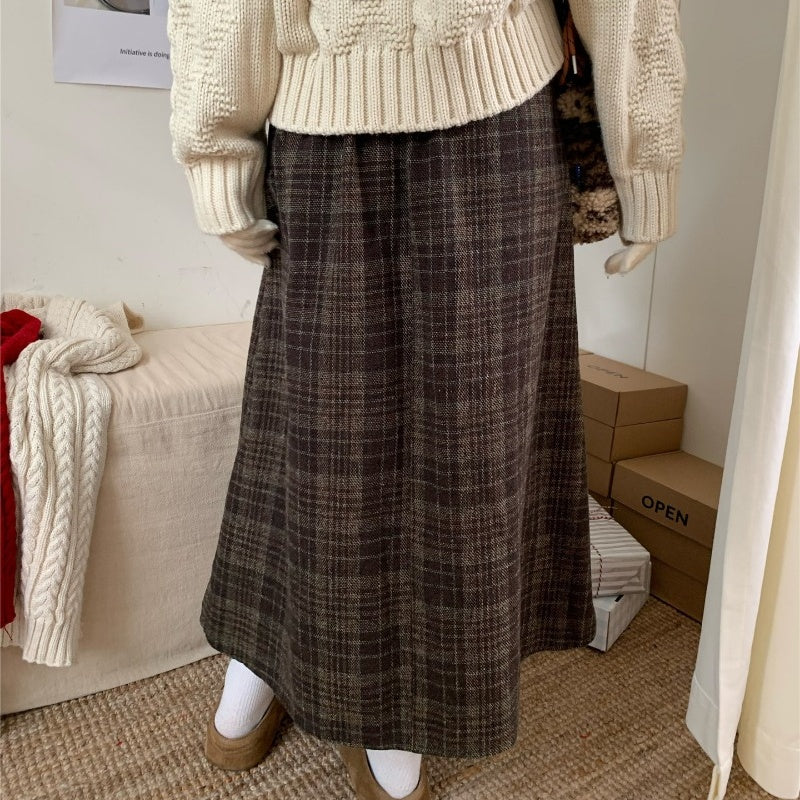 Vintage Plaid Pleated Wool-look Skirt BY1021