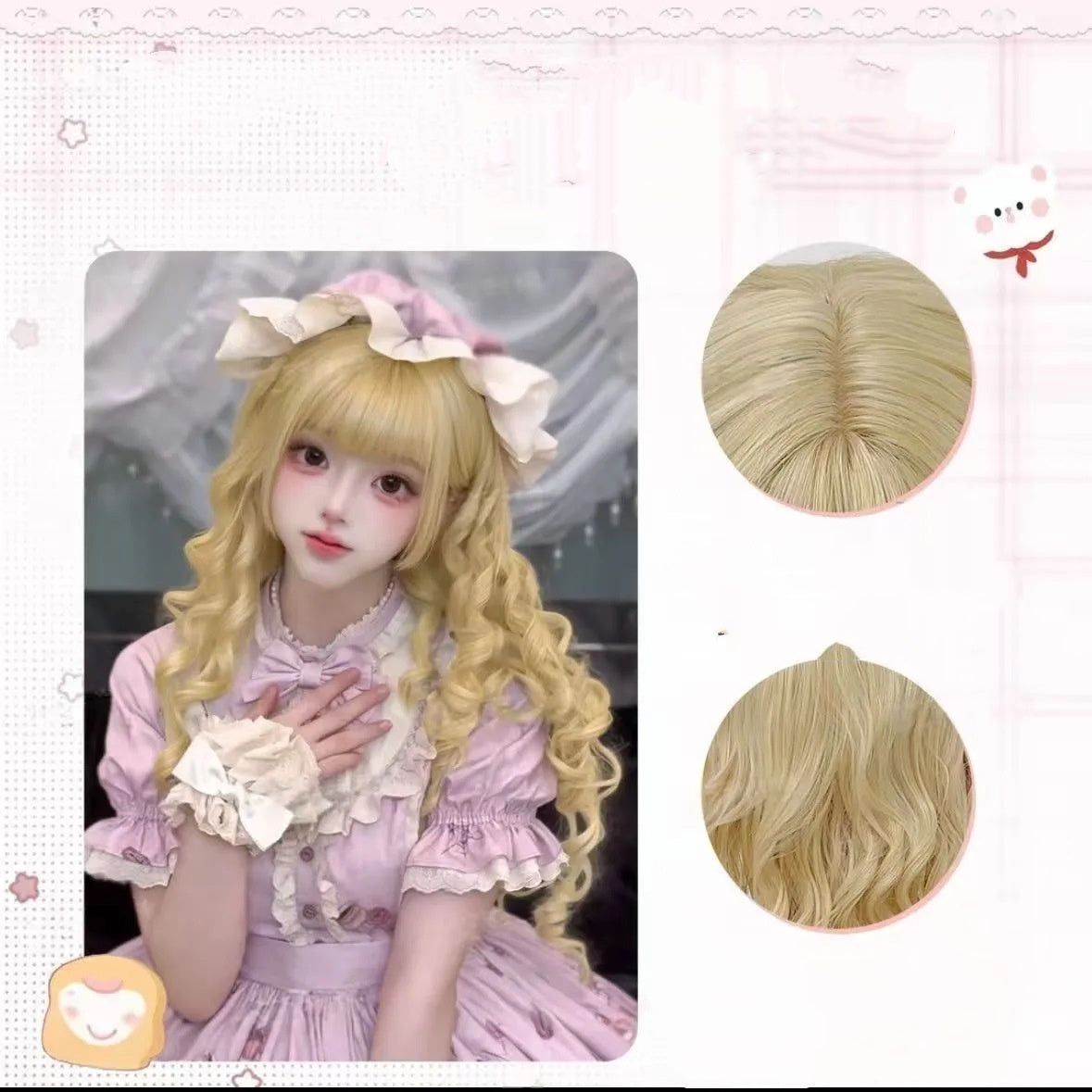 Platinum Blonde Bubble Curl Lolita Wig by0993