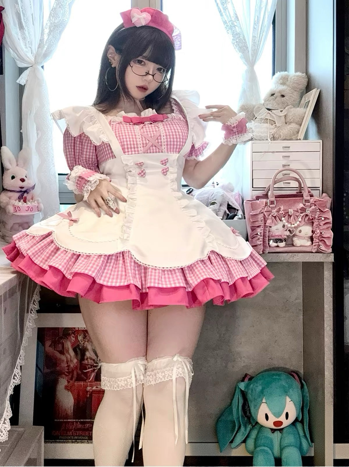 Kawaii Pink Check Maid Lolita BY0088