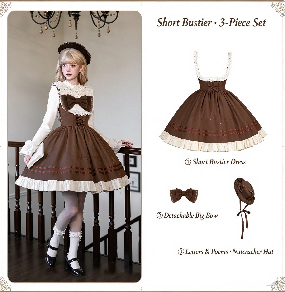 Embroidered Long JSK Twin Ruffled Bustier Lolita Dress BY1262
