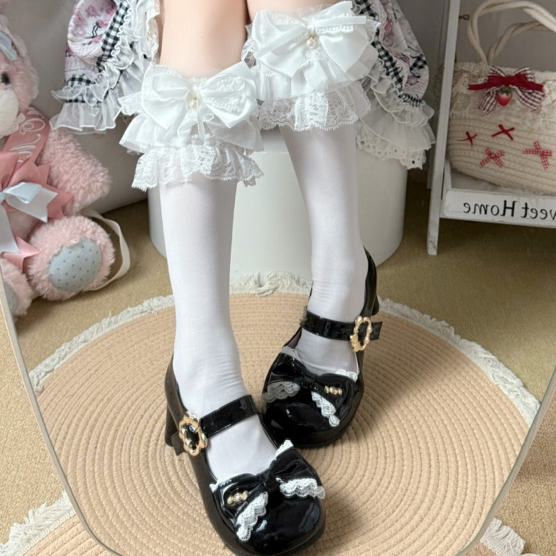 Sweet Lace Trim Bow Socks BY9224