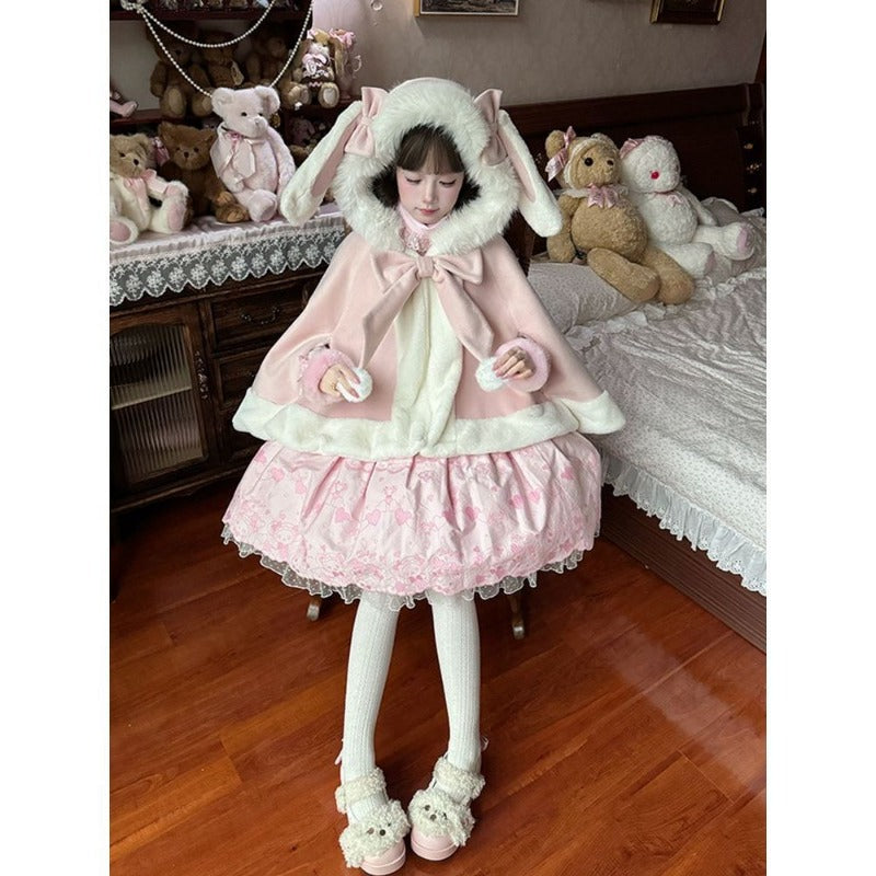 Fluffy Rabbit Cape Soft Fleece Hooded Cloak BY9281