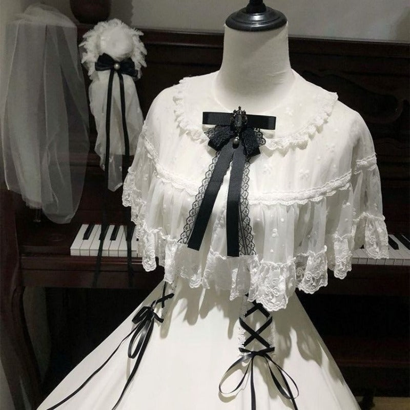 White Waist Cinched Lolita Sweet Daily Tulle Maxi Dress BY9293
