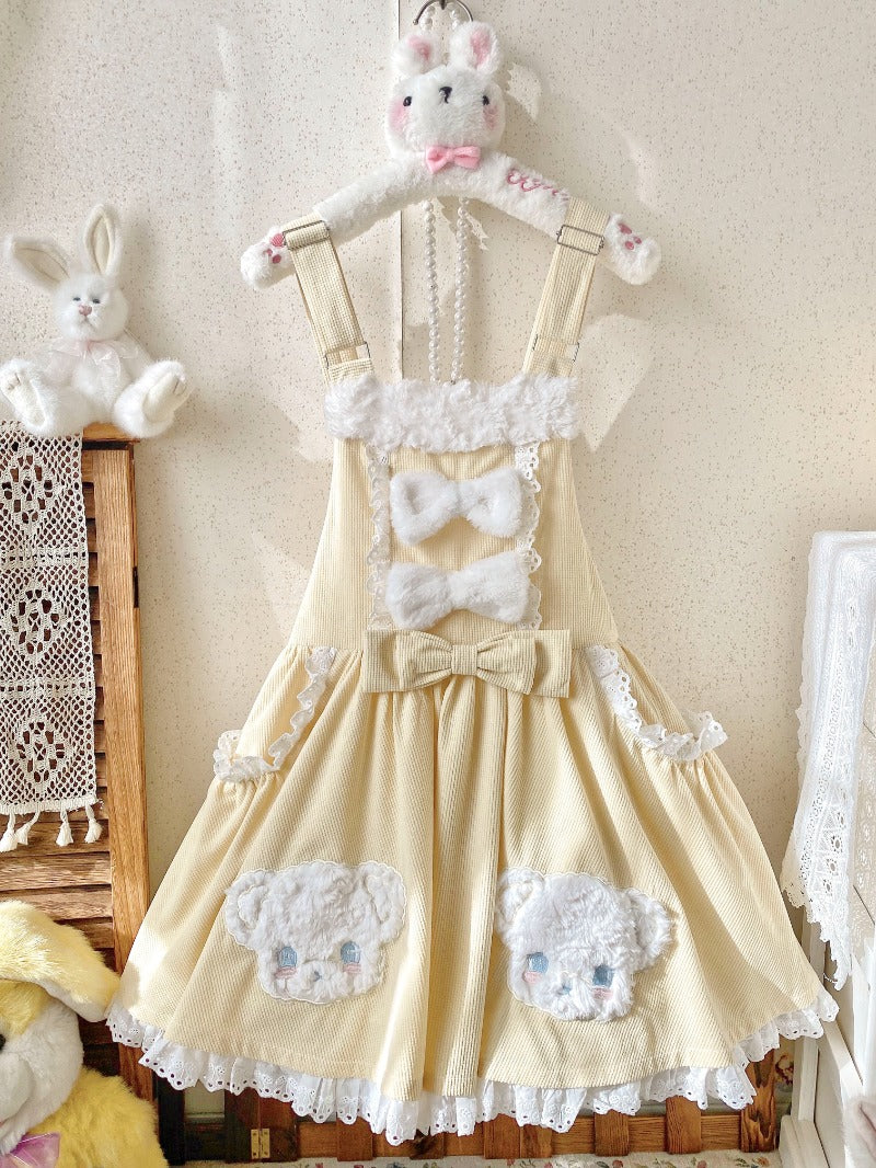 Sweet Lolita JSK | Cute Bear Applique Embroidery Dress with Plush Shoulder Straps BY1161