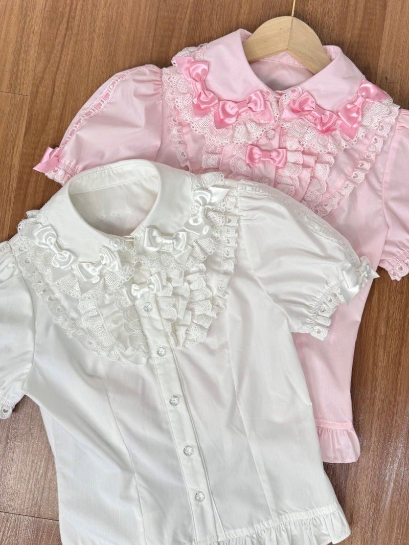 Bow Lace Peter Pan Collar Versatile  100% Cotton Blouse BY1202