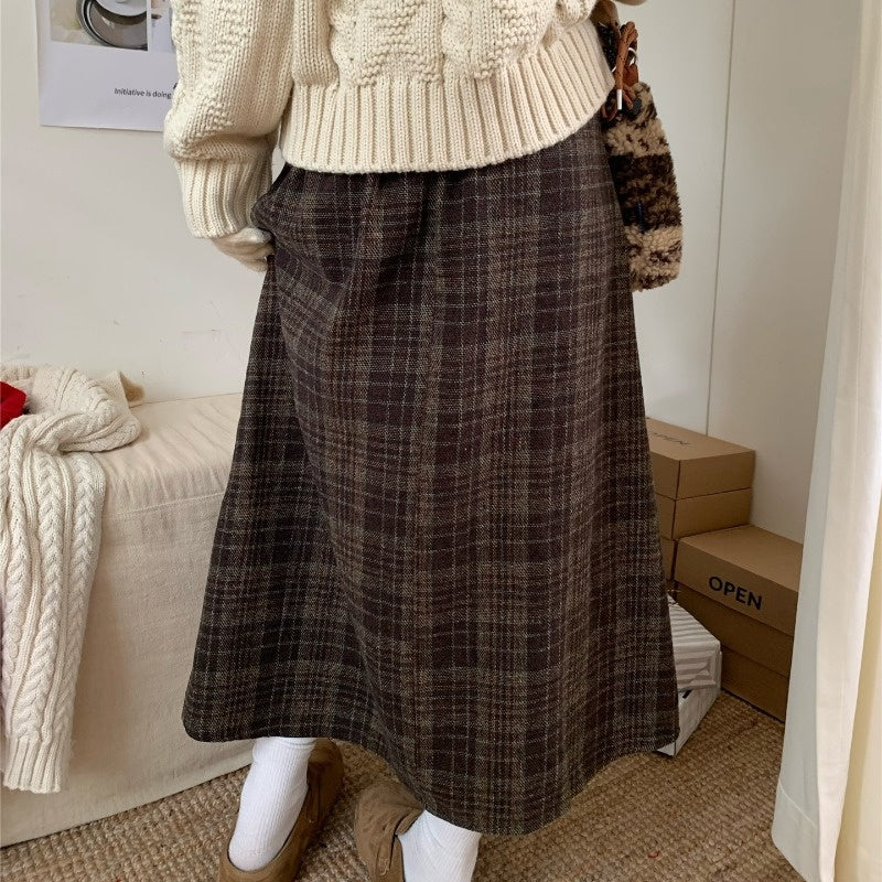 Vintage Plaid Pleated Wool-look Skirt BY1021