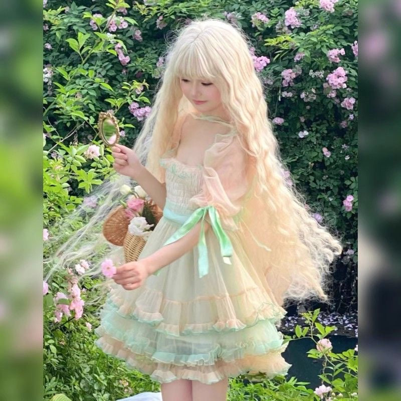 Extra Long 100cm Light Gold Corn Wool Curl Lolita Wig by0995