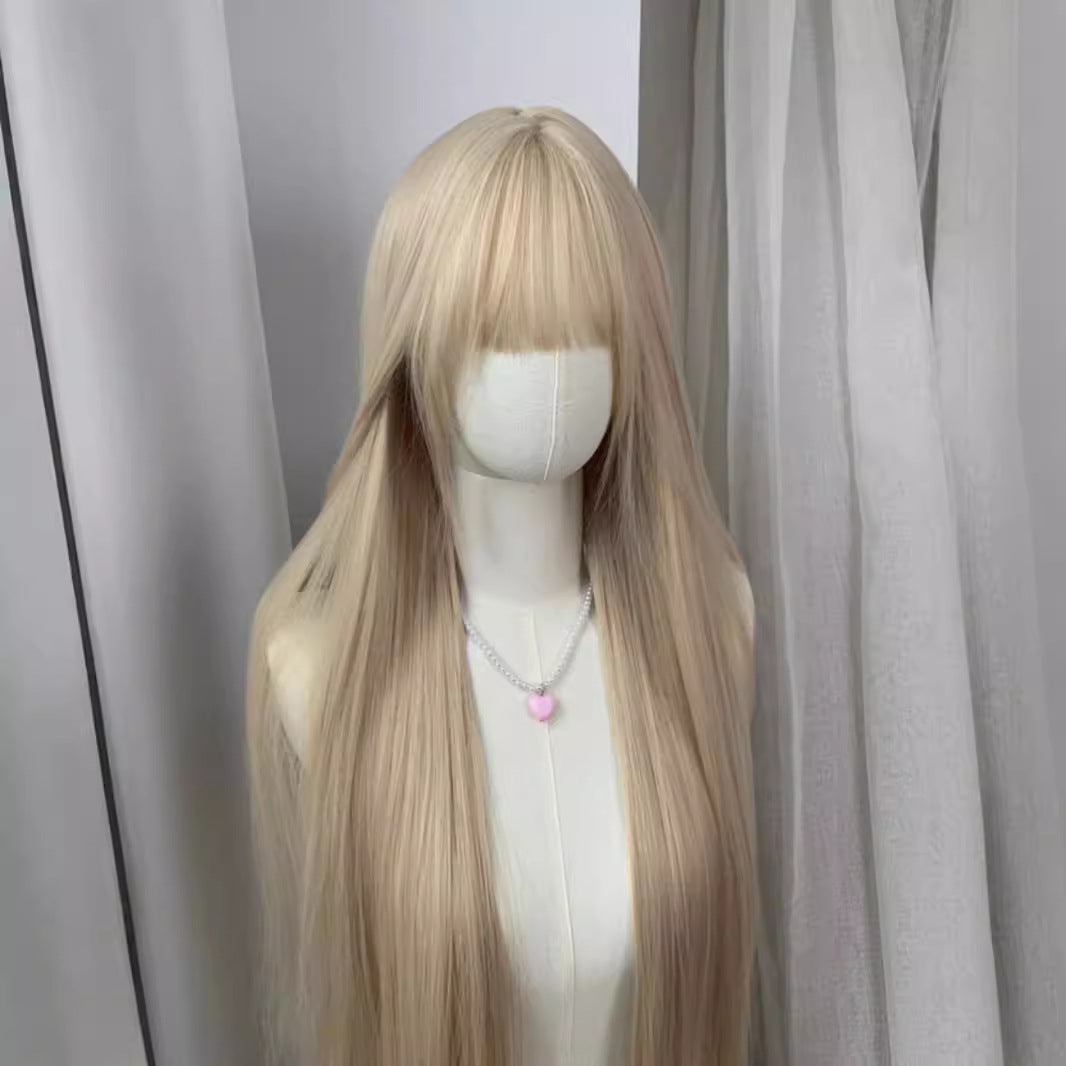 Light Golden 85cm Long Straight Synthetic Wig by0992