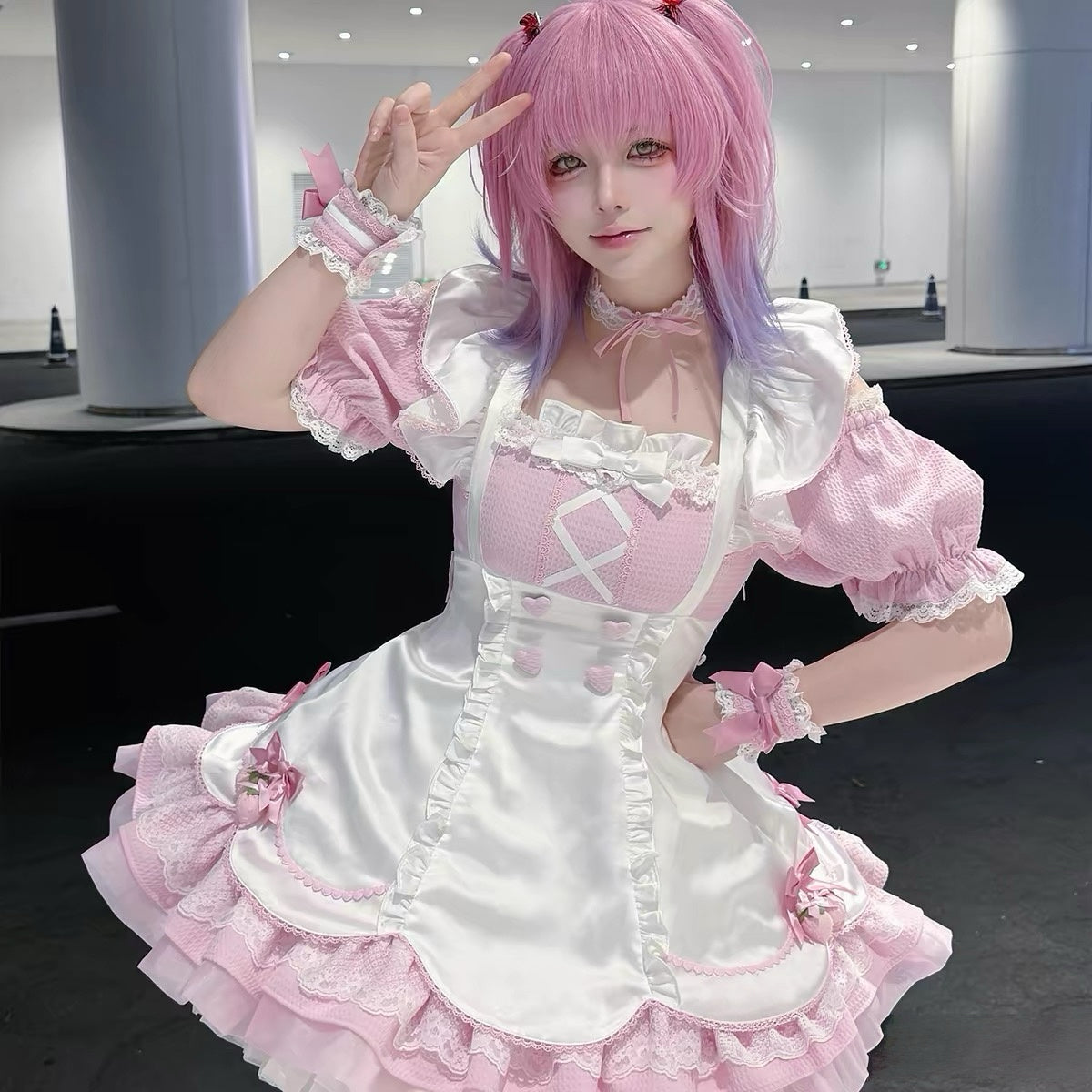 Kawaii Pink Check Maid Lolita BY0088
