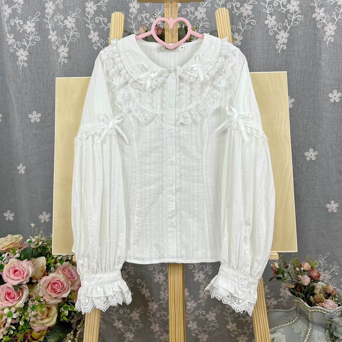 4 Colors Cute Peter Pan Collar Cotton Long Sleeved Blouse BY9267