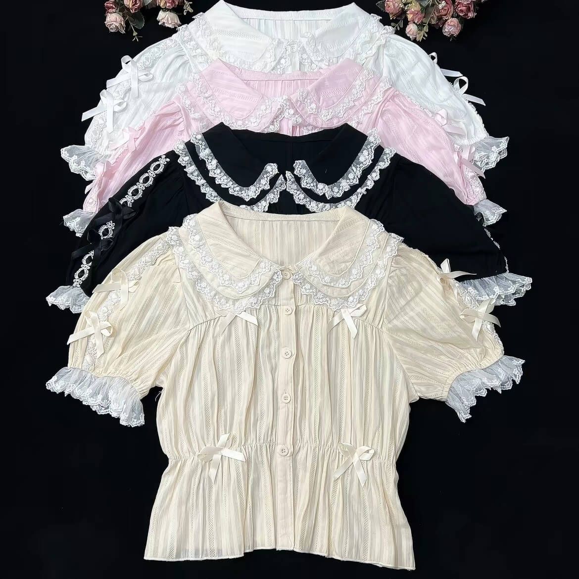 4 Colors Sweet Lolita Cropped Cotton Blouse BY9222