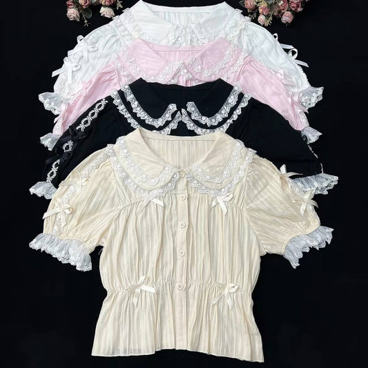 4 Colors Sweet Lolita Cropped Cotton Blouse BY9222