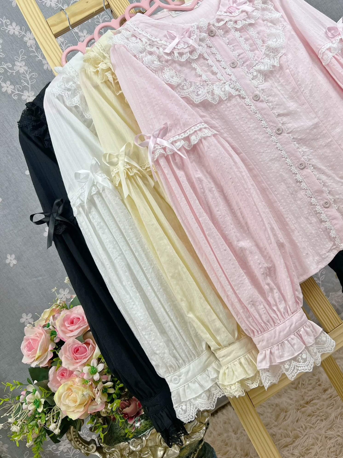 4 Colors Cute Peter Pan Collar Cotton Long Sleeved Blouse BY9267