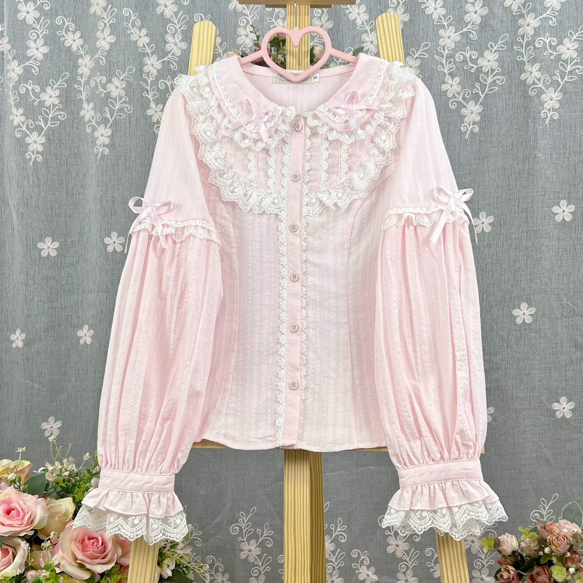 4 Colors Cute Peter Pan Collar Cotton Long Sleeved Blouse BY9267