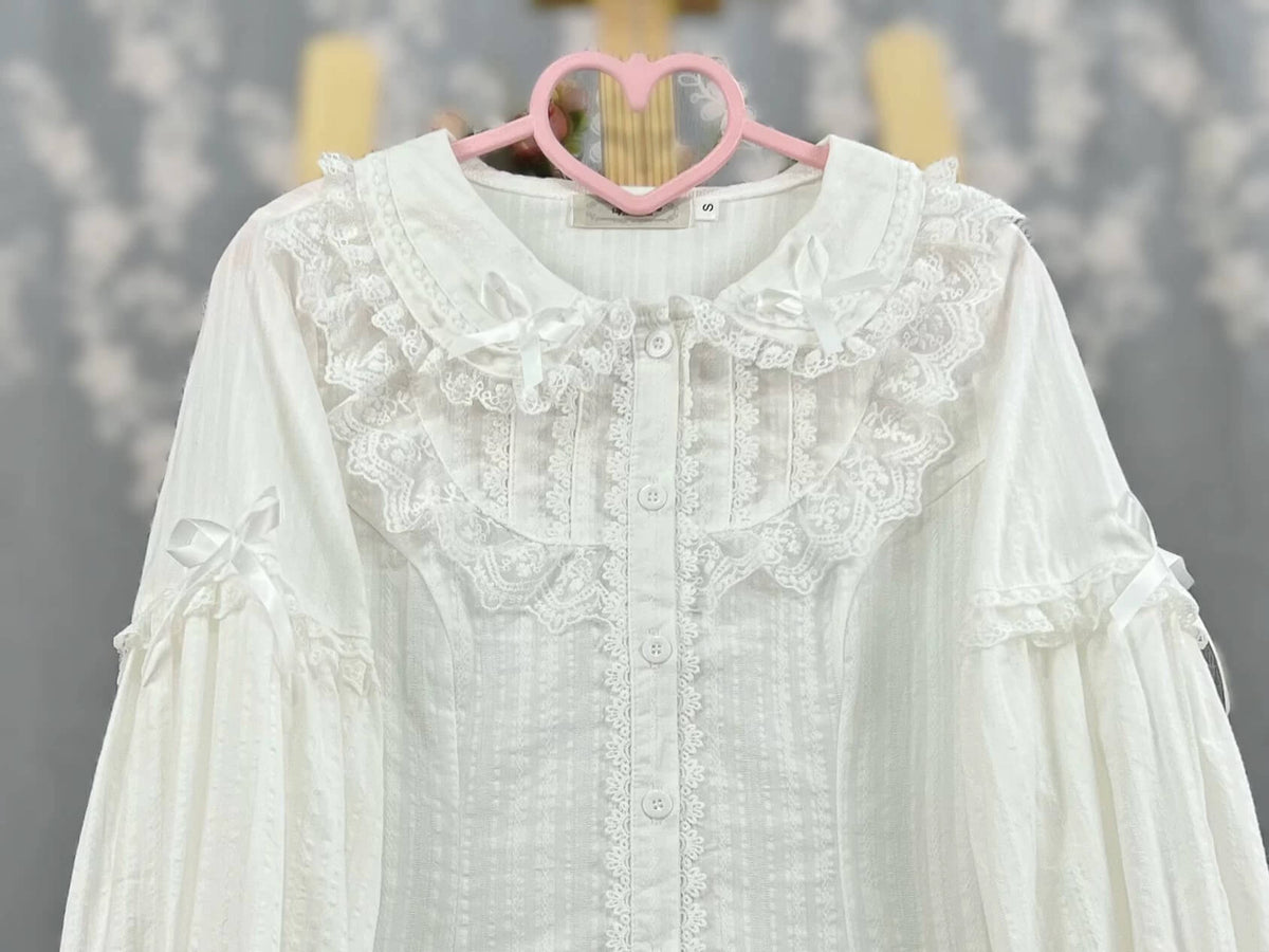 4 Colors Cute Peter Pan Collar Cotton Long Sleeved Blouse BY9267