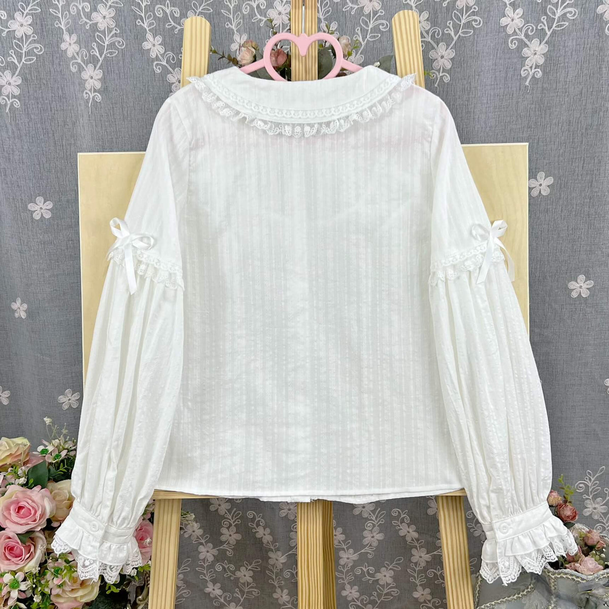 4 Colors Cute Peter Pan Collar Cotton Long Sleeved Blouse BY9267
