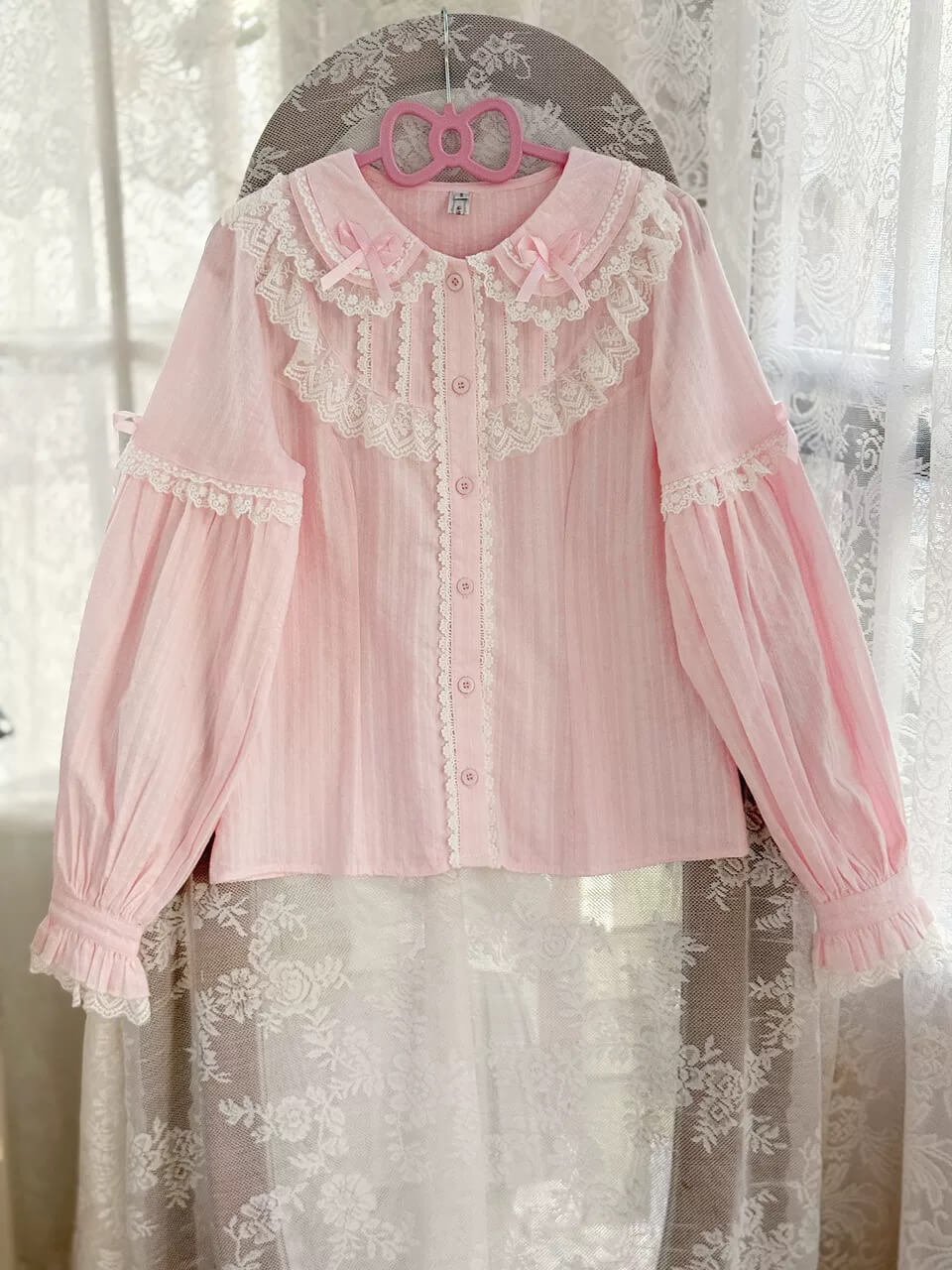 4 Colors Cute Peter Pan Collar Cotton Long Sleeved Blouse BY9267