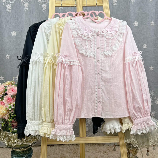 4 Colors Cute Peter Pan Collar Cotton Long Sleeved Blouse BY9267