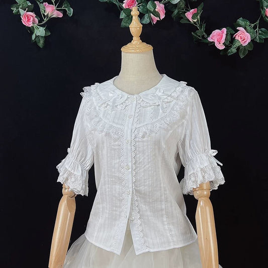 4 Colors Cute Peter Pan Collar Cotton Blouse BY9266