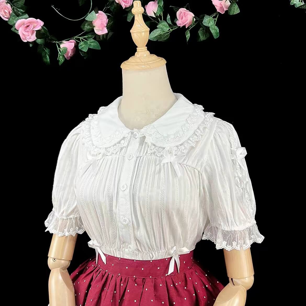 4 Colors Sweet Lolita Cropped Cotton Blouse BY9222