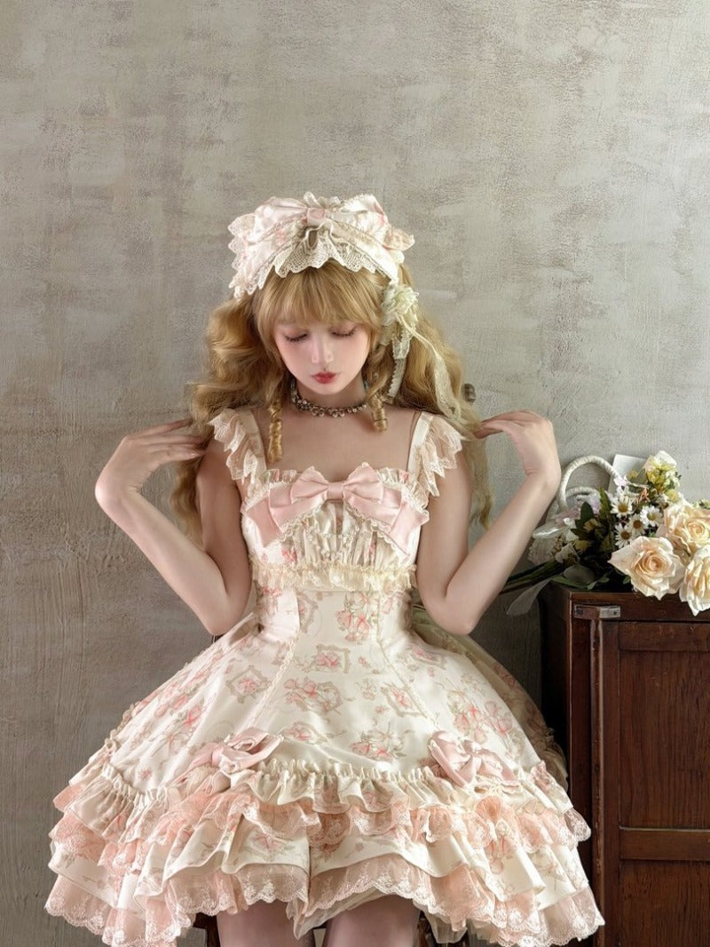 【Morning Mist Rose JSK / OP】 Sweet Gentle Floral Wall Lolita Dress by0998