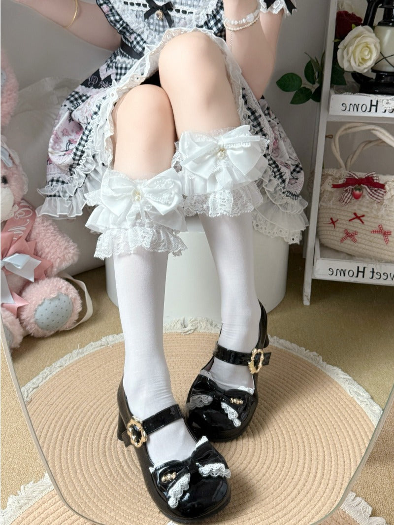 Sweet Lace Trim Bow Socks BY9224