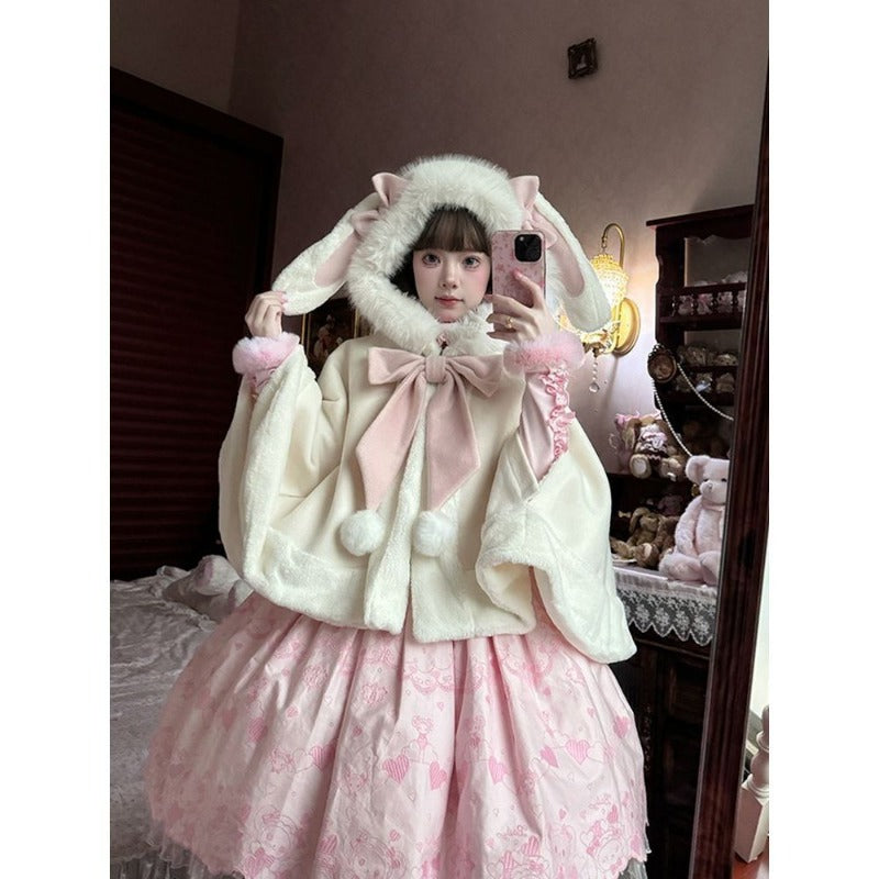 Fluffy Rabbit Cape Soft Fleece Hooded Cloak BY9281