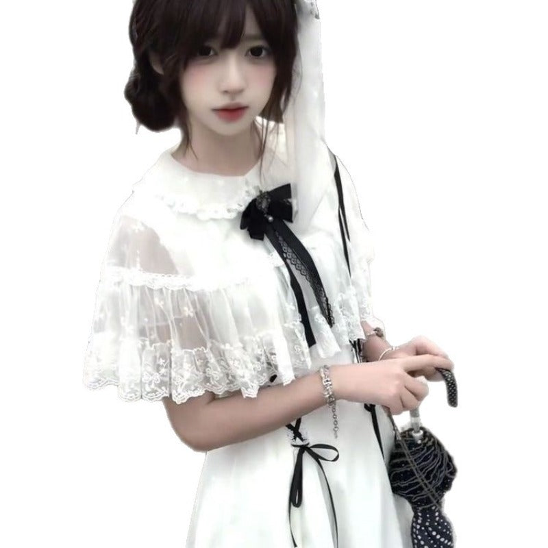 White Waist Cinched Lolita Sweet Daily Tulle Maxi Dress BY9293