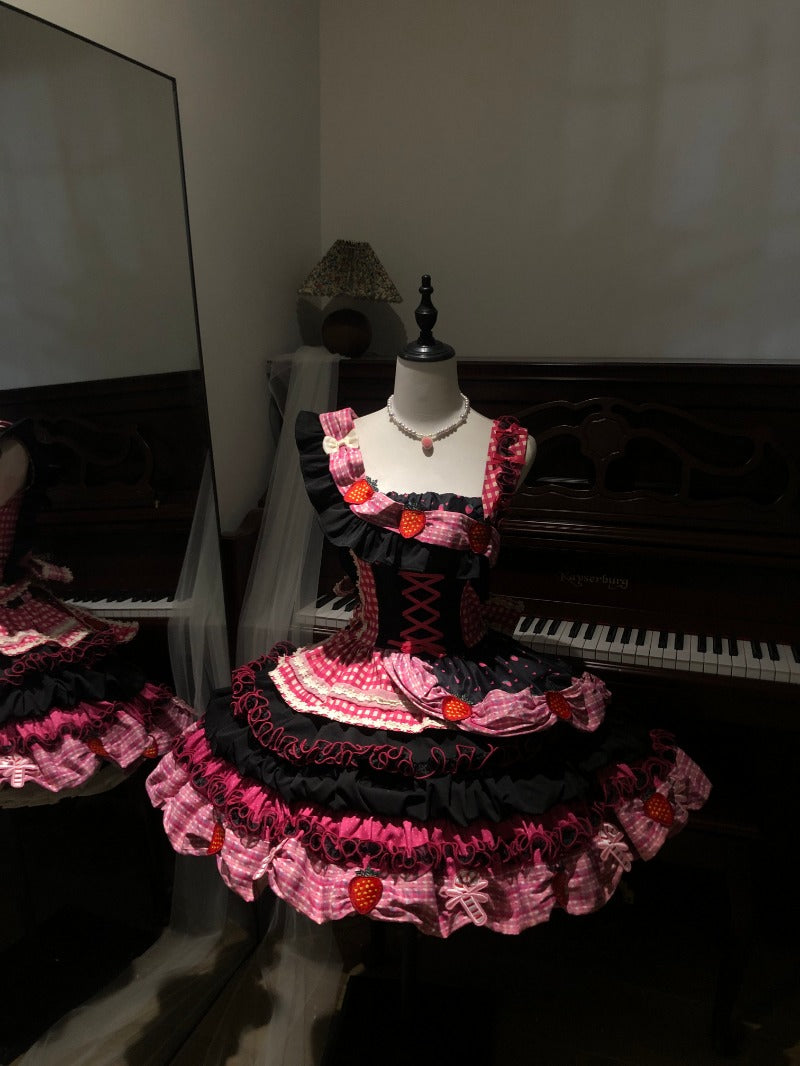 Red Strawberry Barbie Shredded Print JSK Dress BY1093