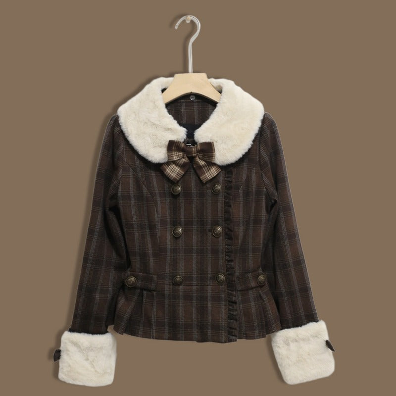 Vintage Chocolate Sweet Dream Lolita Winter  Plaid Dress Set BY1012